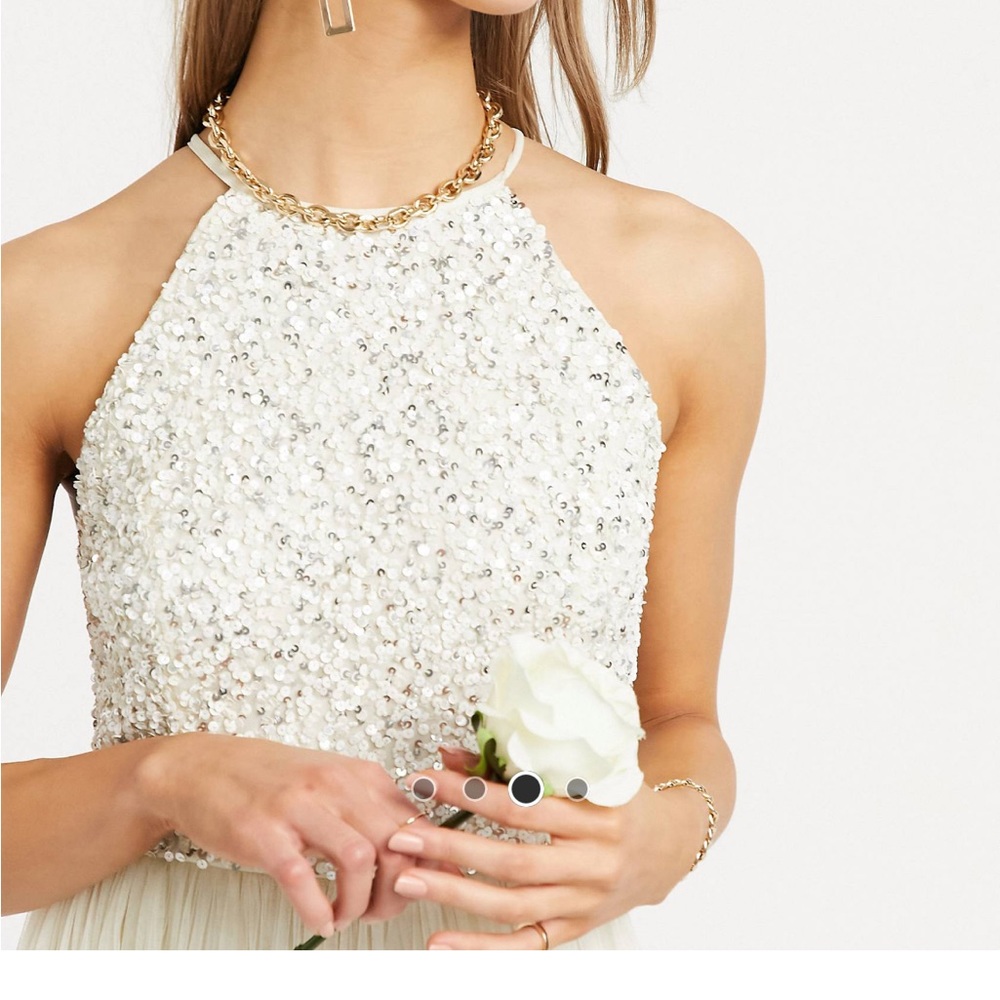 Maya Bridal halterneck midi tulle dress with tonal delicate sequin in ecru